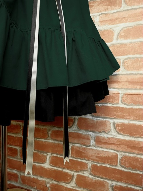 フリルコルセットスカート薔薇リボンコサージュ付き 緑 - フリル服と刺繍の店 リフルシャッフル