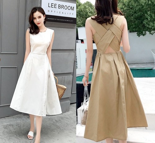 全3色 ベストワンピース バックオープン スリム 無地 韓国風 チュニック ドレス 背中開き A0440 Pinky5