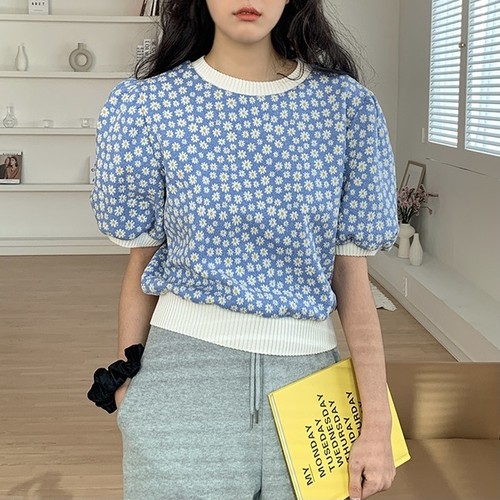 balloon sleeve flower pattern knit 3c's balloon sleeve flower pattern knit 3c's