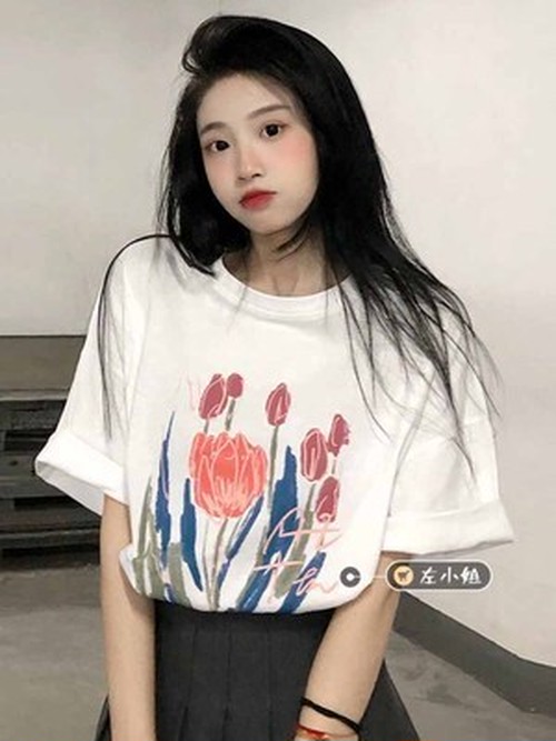 送料無料 コットン 白 半袖tシャツ 女 夏 アメリカン レトロな花 松 中長スタ A 韓国レディース ファッション通販 Whidy