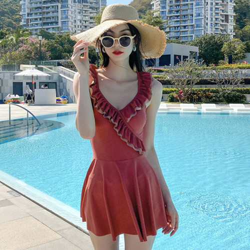 フリル レッド 大人かわいい 水着 レトロ ワンピース 個性的 新作水着 大人可愛い キュート Cgah Cherish Girl In Beach