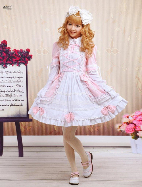 Cotton Pink&amp;White Long Sleeves Bell Bottom Cute / Costumes XSXXL Party