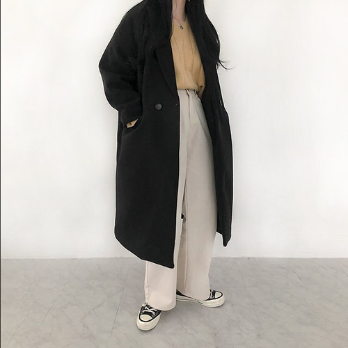 縫う裏地 韓国no 1女性のファッション 韓国ファッション 2 デイリーベーシックダブルロングコート 基本アイテム Whisky37