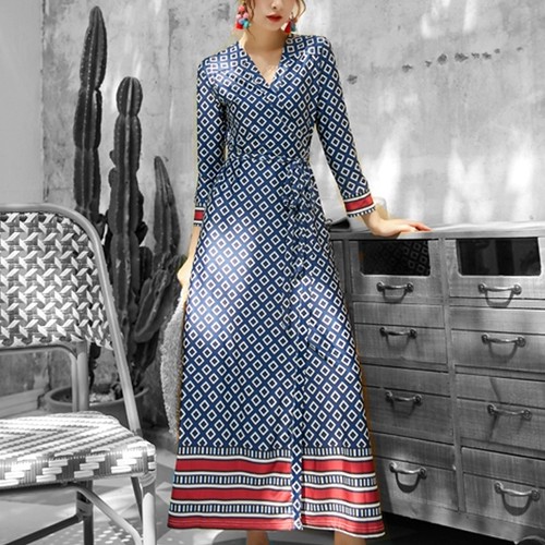 エスニック プリント柄ワンピース O160 Leaf Tone