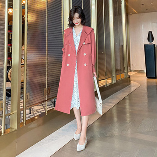 大人 クラシカル エレガント ドレープ トレンチコート ミディアム丈 レディース アウター スプリングコート ダブルブレスト 長袖 体型カバー ピンク イエロー グリーン ウエスト ベルト マーク リボン 清潔感 リラックス 通勤 パーティー お呼ばれ 男ウケ デート服 楽ちん