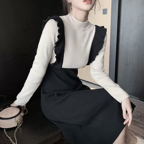 バイカラーサスペンダーワンピースml10 Maison De Lyla