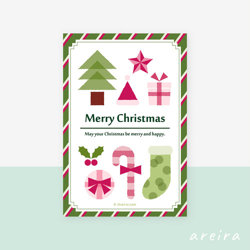 クリスマスカード クリスマスモチーフとツリーのイラストダウンロード イラスト ポストカード 素材のオンラインショップ イラストareira 限定イラストも販売中