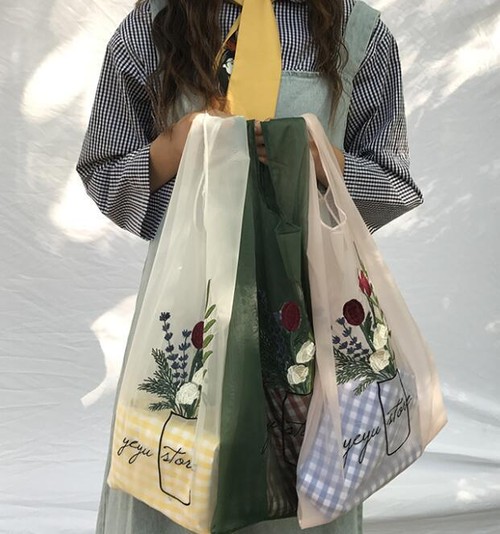 シアー花刺繍エコバッグ S Mystyle