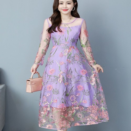 ドレス ワンピース ワンピ 通販ドレス 通販ワンピース 通販ワンピ レディース 女性用 刺繍 花柄 ロング ひざ丈 シフォン バックファスナー パーティー 発表会 食事会 イベント 華やか 上品 定番 人気 エレガント おすすめ プチプラ 春夏 春 夏 大きなサイズ 2xl 3xl 全3色