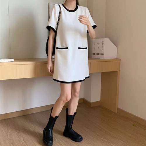 ゆうパケット対応 クラシカルワンピース 全2色 ワンピース ワンピ Iライン ドレス 半袖 かわいい 人気 レディース 安い 韓国ファッション Sinsakumall