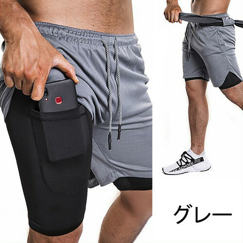 メンズ スポーツウエア 2層 ショート パンツ ハーフ パンツ ルーム