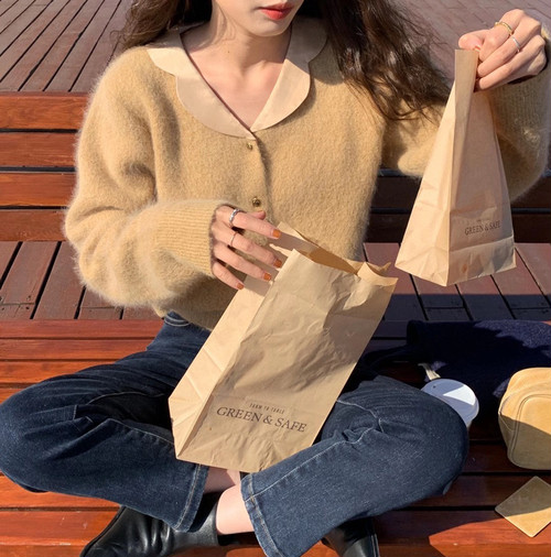 oval collar contrast mohair cardigan 4c's oval collar contrast mohair cardigan 4c's