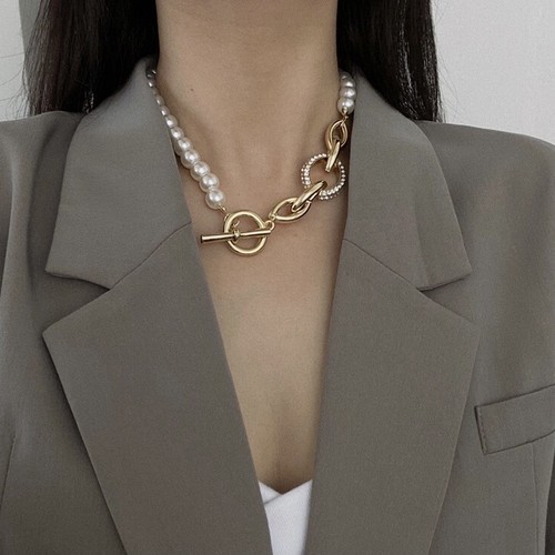 pearl × chain contrast choker pearl × chain contrast choker
