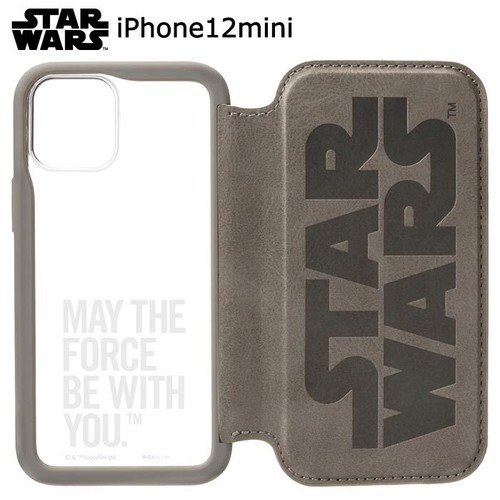 メール便 送料無料 Iphone12mini ディズニー スターウォーズ ガラスフリップケース 手帳型ケース 手帳型 クリア クリアケース 透明 ガラスケース カード収納 グッズ ロゴ シンプル グレー アイフォン トゥエルブ ミニ Iphone 12 Mini スマホカバー スマホケース S Pg