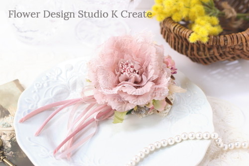 結婚式・卒業式・入学式に♡レースとオーガンジーの布薔薇コサージュ 　ピンク　入学式　卒業式　フォーマル　パーティー　謝恩会