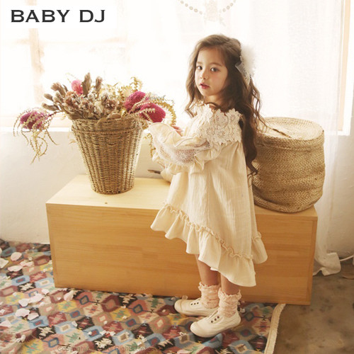 2色レースオフショルダーワンピース クリーム Baby Dj 子供服 出産祝い プレゼント キッズファッション ベビー服