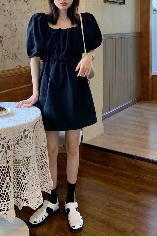 送料無料 レトロパフスリーブワンピース W 韓国レディースファッション通販 Whidy