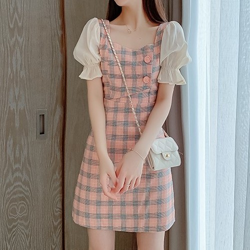 キャンディスリーブチェックワンピ Sucrier シュクリエ お砂糖みたいに甘くてかわいい 量産型プチプラガーリー服 通販