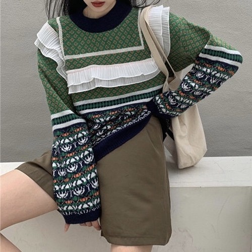 frill green pattern knit frill green pattern knit