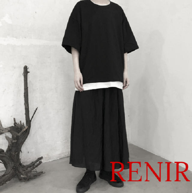 Renir レニール メンズ トップス カットソー ブラック ホワイト シャツ モード系 個性的 重ね着 Renir レニール メンズファッション レディースファッション