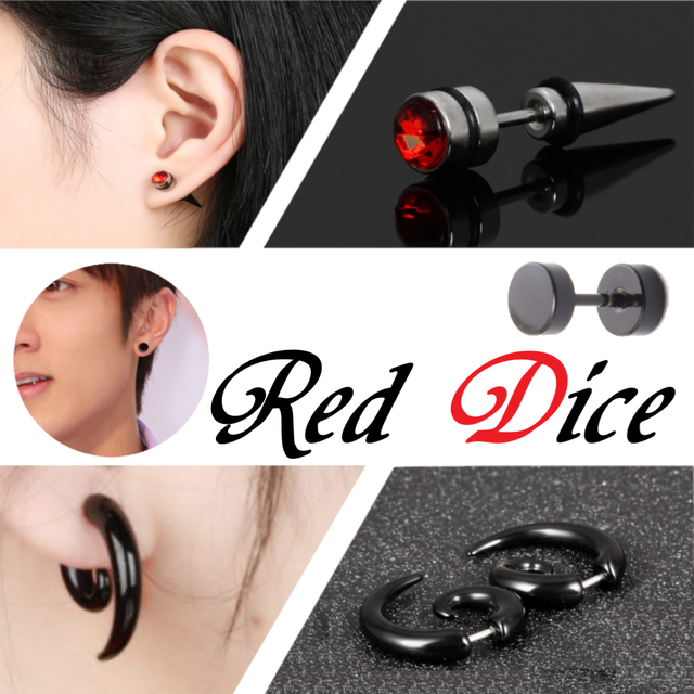 メンズピアス メンズ片耳用ピアスセット 人気 シンプル 片耳セット 赤ダイヤ入り メンズピアス専門店 Red Dice