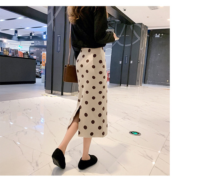 フェミニンコーデに ドット柄 タイトスカート バックスリット レディース 水玉 ハイウエスト レトロ ロングスカート ニットスカート ガーリー 秋冬 Ptnym26 Shop Suba
