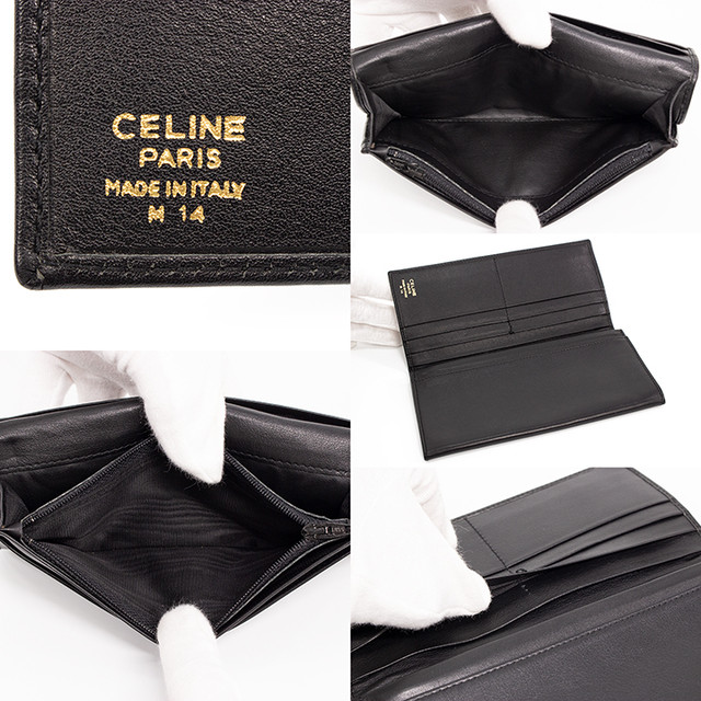 限界価格 送料無料 美品 Celine セリーヌ 長財布 二つ折り財布 マカダム柄 人気 綺麗 女性 メンズ 男性 黒 ブラック C076 Lexead レクシード