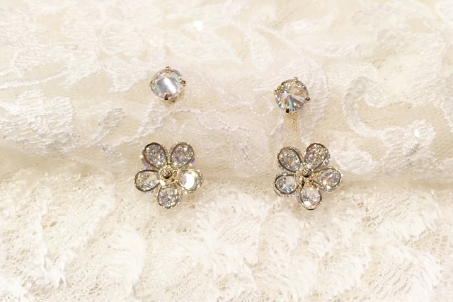 69 クリスタル花 ピアス Agtw