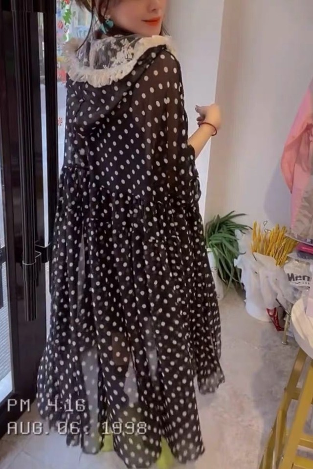 水玉 ワンピース 黒 チュニック パーカー Loveysmileshop