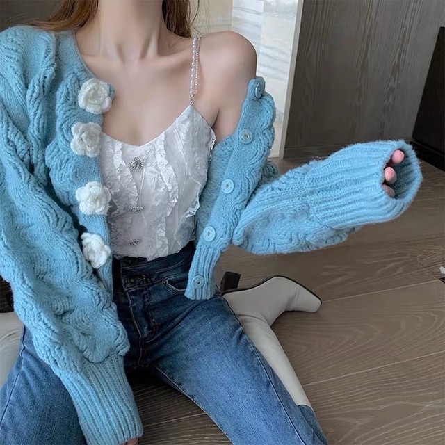 flower button cardigan
