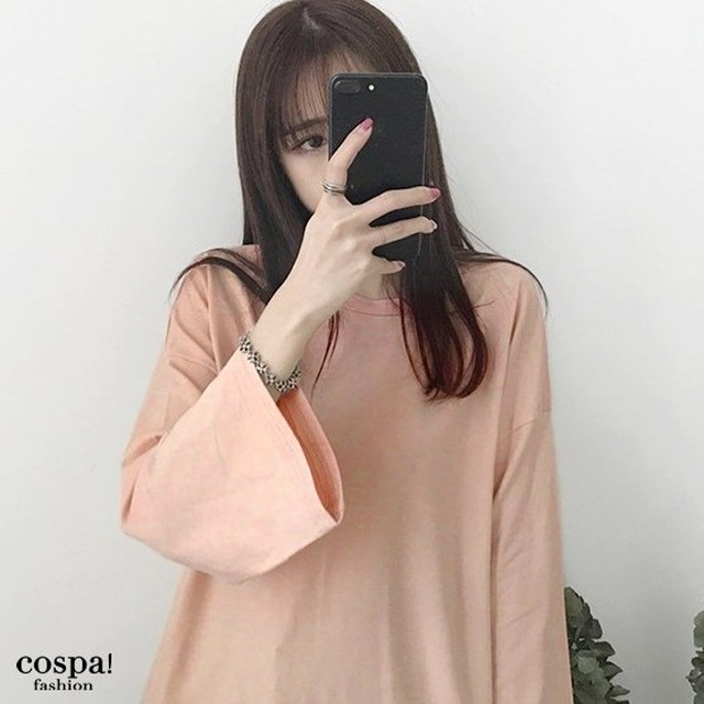 ｔシャツ レディース カットソー インナー 長袖 ベルスリーブ 無地 薄手 かわいい トップス 冷え対策 Cospa Fashion