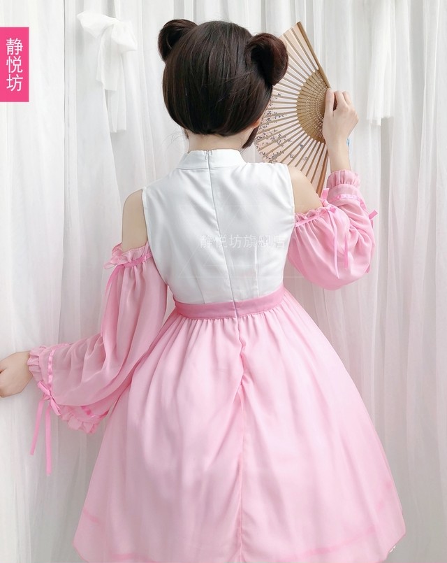 Aラインオフショルツートンチャイナワンピース ピンク コスプレ ロリータ Cubicbunny