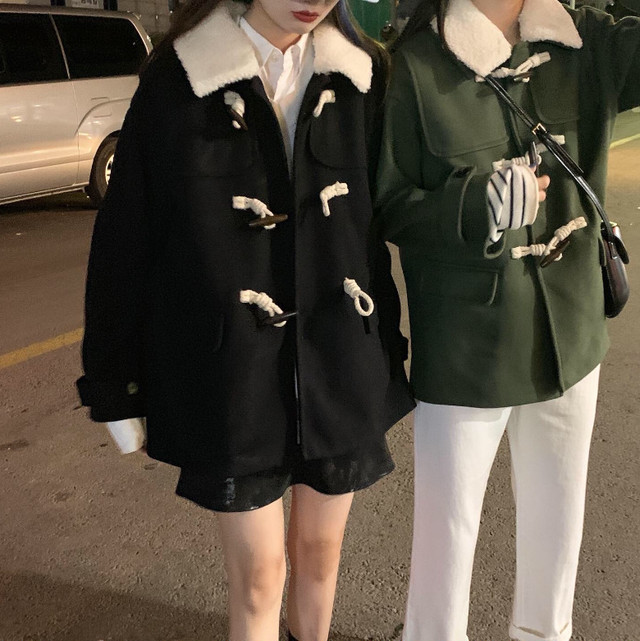 ダッフルコート ミドル丈 フード付き 無地 Iライン カジュアル レトロ かわいい お出かけ 秋冬 Virtue