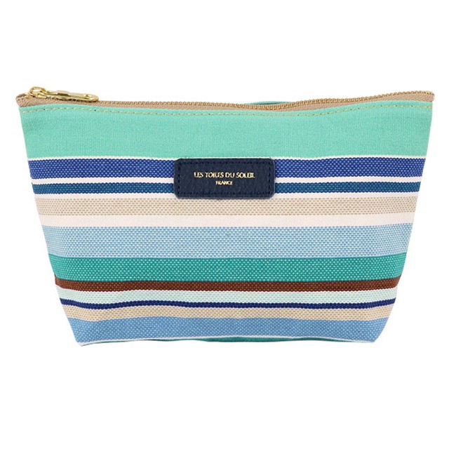 【LES TOILES DU SOLEIL】 ソレイユポーチワイド(プチ カプリ ブラン ターコイズ/PETIT CAPRI Blanc Turquoise )
