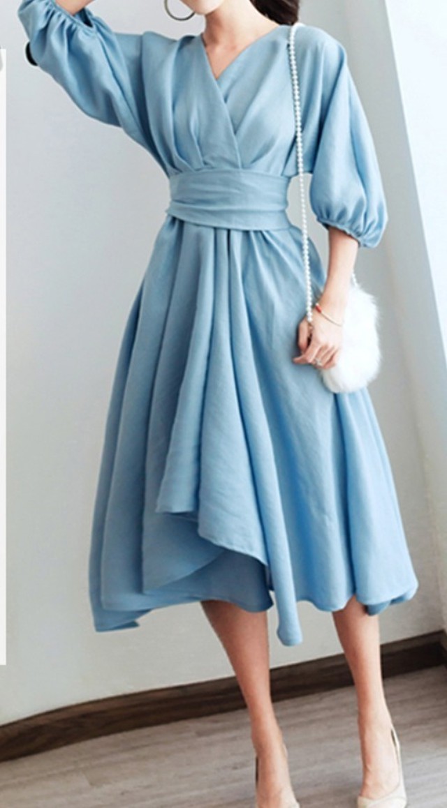 トレンド 大人 カシュクール フレアワンピース ハイウエスト Jasmine