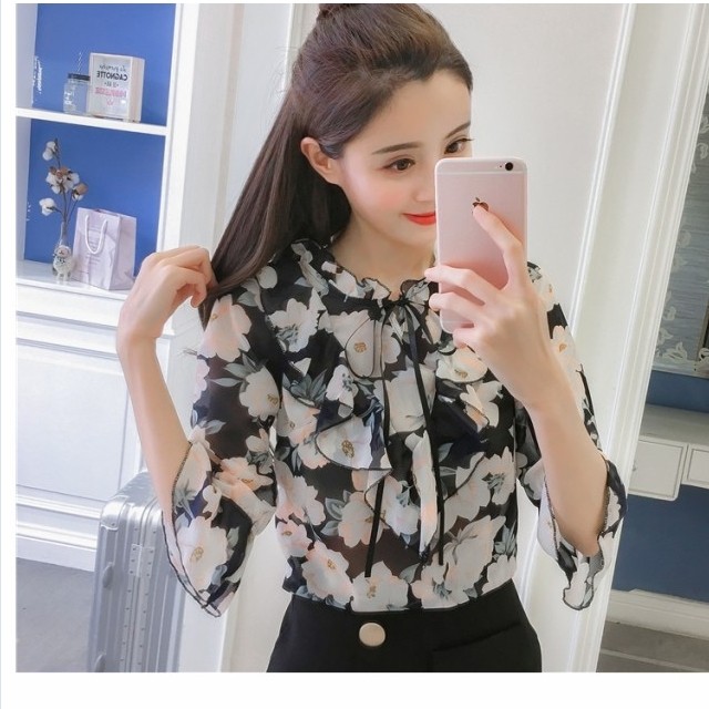 夏服 レディース ラッフル フリル 花柄 ブラウス 清楚 夏 春服 ピンク シャツ 可愛い 夏服 トップス 春 レディース 長袖 フレアスリーブ Basecamp49