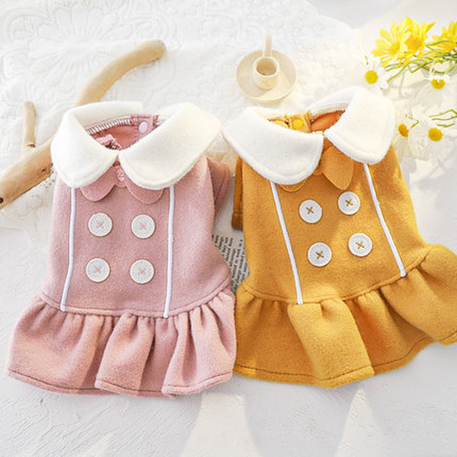 ペットの犬の服テディvipポメラニアンビション小さな子犬秋のかわいいニジボタンスカート冬の服 Apq