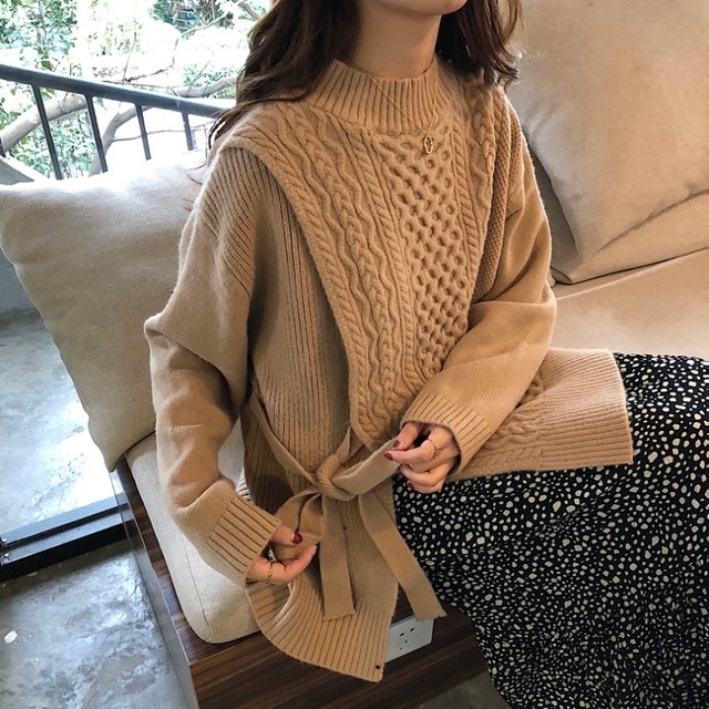 〈カフェシリーズ〉サイドスリットツイストセーター【side slit twist sweater】