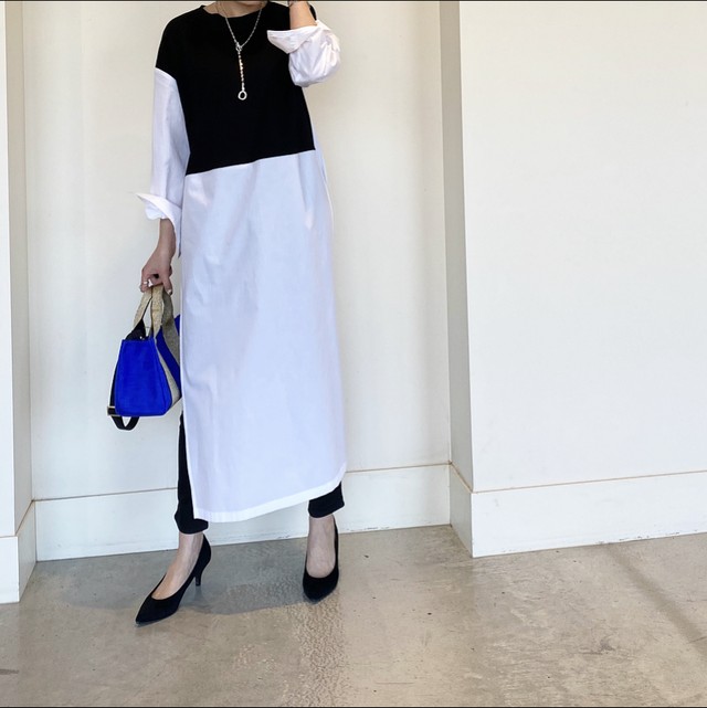 再入荷 Passione パシオーネ もう朝のコーディネートに悩まない コレ1枚でレイヤードコーデの完成 カットソーベスト風ドッキング サイドスリットワンピース いつでも輝いていたい そんな女性の為のセレクトショップm Sple エムスプレ