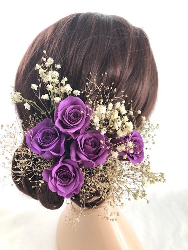 ヘッドドレス 髪飾りプリザーブドフラワー ウェディング 前撮り和装 紫の薔薇 世都華 ヘッドドレス 髪飾りプリザーブドフラワー ウェディング 前撮り和装 紫の薔薇 世都華
