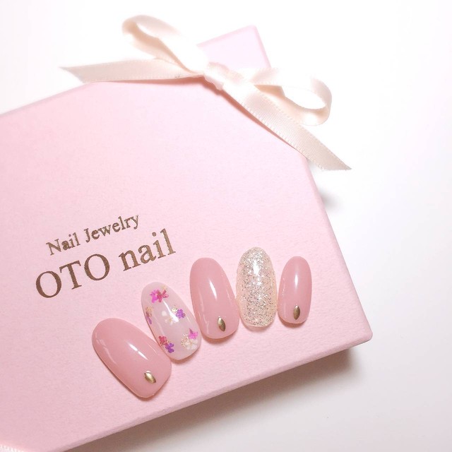 Rose X ふんわりピンクの押し花ネイル ネイルチップ通販 販売専門店oto Nail