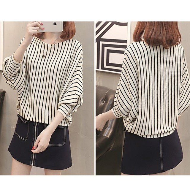 セーター ニット 長袖 ドルマンスリーブ ボートネック ボーダー 柄 レディース トップス ゆったり 女性 春 秋 薄手 柔らかい 体型カバー 1017 A B