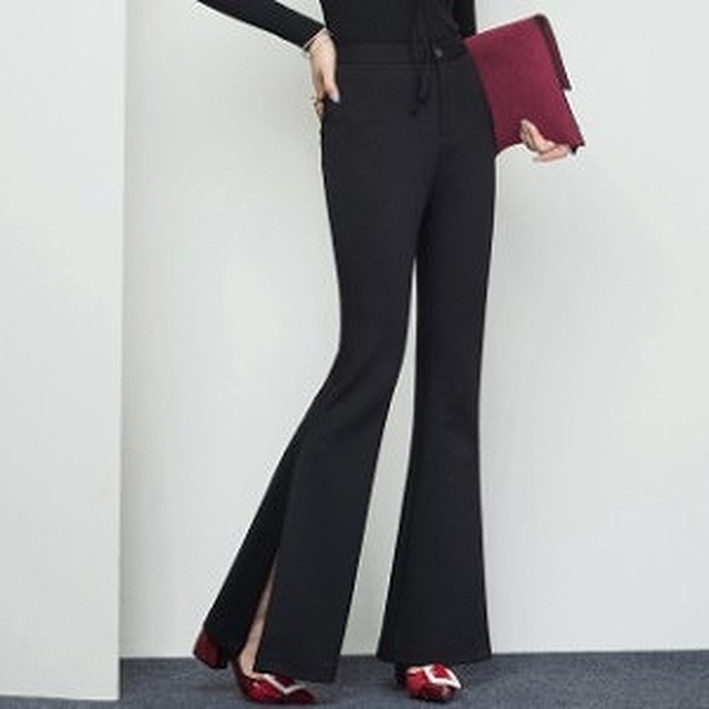 取寄商品 Ta1552 ハイウエスト 裾広がり フレアー スリット ポケット 足長効果 美脚 Gic