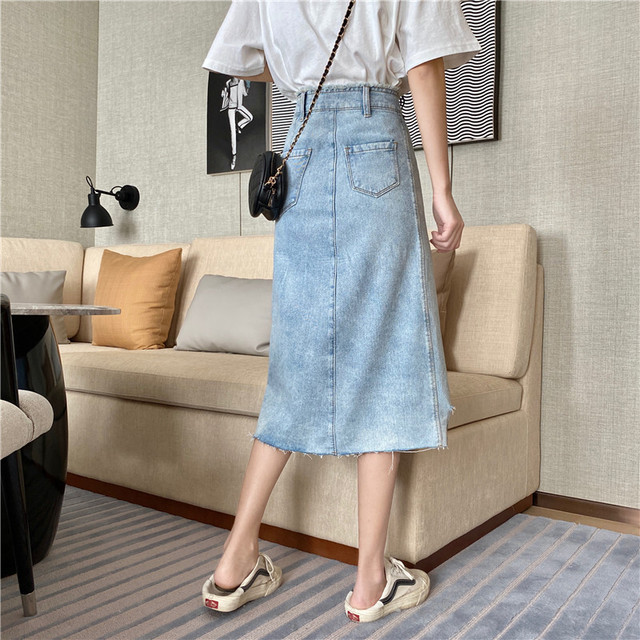 レディース スカート 秋冬 ボトムス フロントボタンカットオフデニムスカート デニムスカート カットオフ フロントボタン アシンメトリー ハイウエスト ガーリー 大人ガーリー フェミニン カジュアル 秋 冬 ライトブルー S Lサイズ Uki Uki