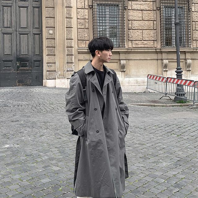 予約販売 ロングトレンチコート シック シンプル グレー ベージュ アウター ロング丈 メンズ 防寒 お洒落 こなれ感 ベーシック 秋冬 大きいサイズ S M L Xl 2xl Favoriteselect