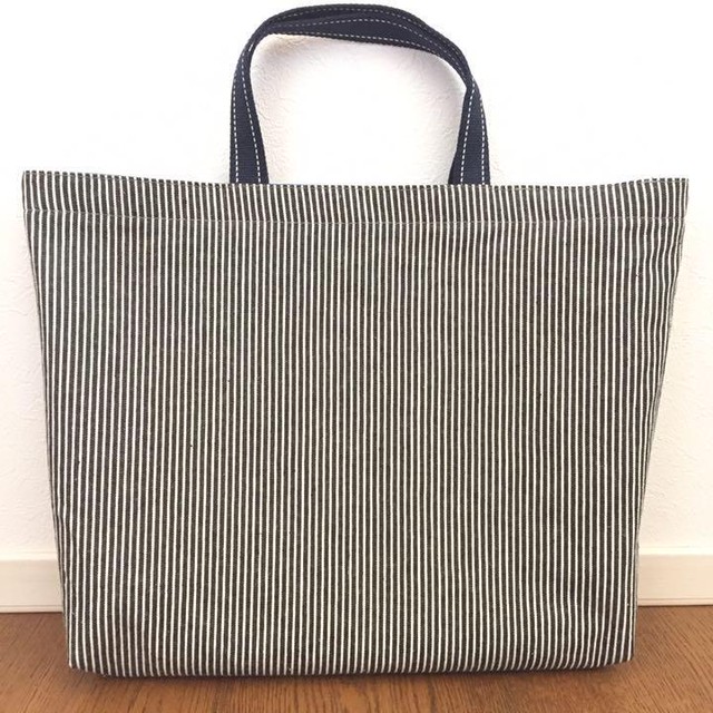 45 35 大きめ レッスンバッグ ハンドメイド シンプル 紺 ヒッコリー Cottorin