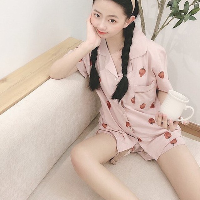 パジャマ レディース 半袖 ショットパンツ 綿 可愛い ルームウェア上下セット イチゴ柄 部屋着 安い 夏 ２０代 ３０代 ４０代 くすみカラー Rb R3 09 Sa04 0077 Redbell