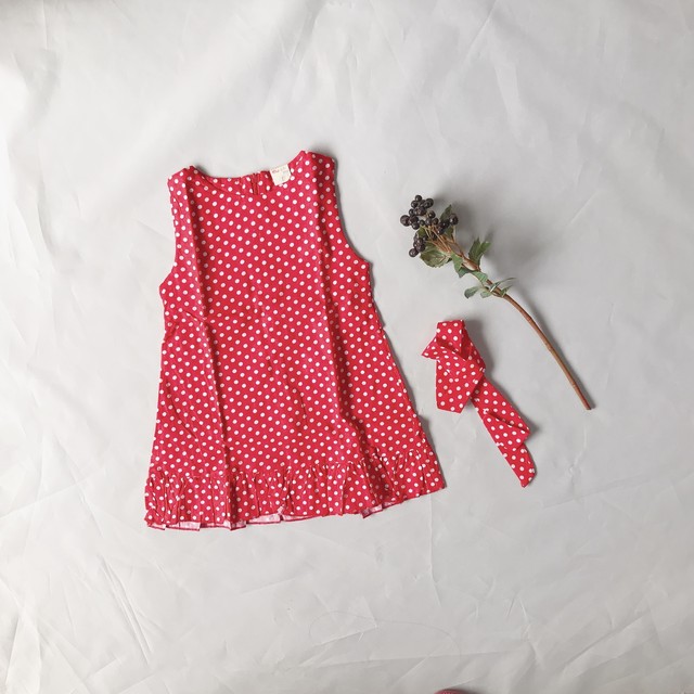 ドット柄 ノースリーブ ワンピース レッド 韓国子供服 ハローウィン 仮装 発表会 二次会 キッズ ジュニア 100 140 One Heart Happiness こどもふく