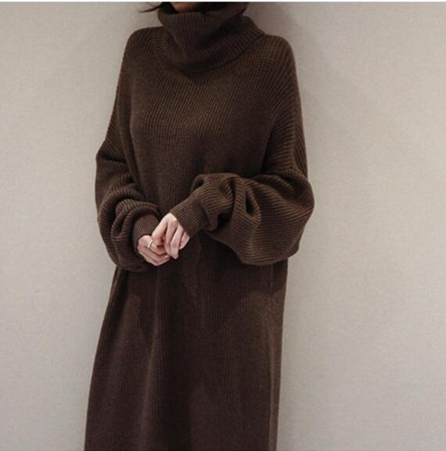 レディースワンピース 2色 ハイネック ニットワンピース サイドスリット マキシワンピース ロングお出かけ Cn Dress No Sato
