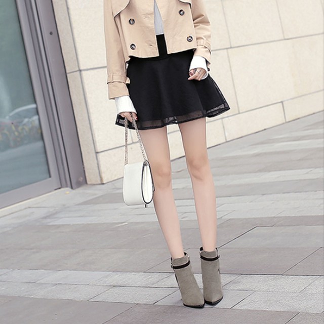 ショートブーツ レディース スエードブーティ 裏起毛 ポンテッドトゥ 太ヒール 靴 黒 シンプル おしゃれ アンクル ブーティ Infini Arc En Ciel